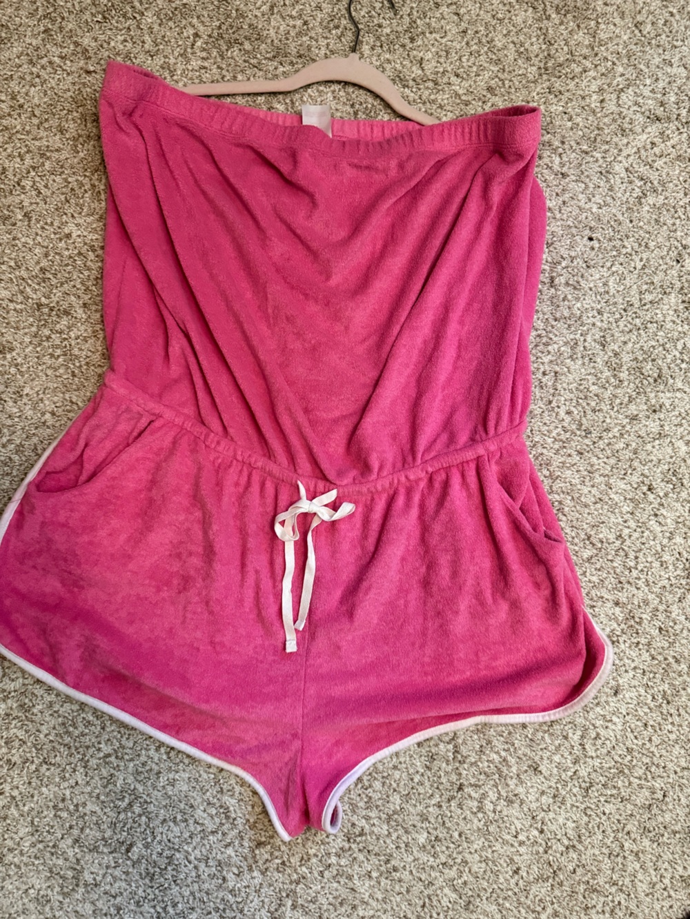 No Boundaries Pink Terry Cloth Romper  with Tie Waist